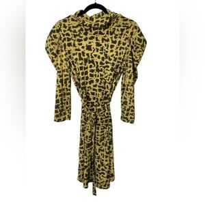 Lysse NWOT Mustard Leopard Puff long sleeve liquid knit mini dress Funnel neck S